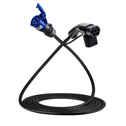 Adapterkabel Typ 2 (Ladestationsseite) auf 16A 3-polige blaue CEE-Buchse