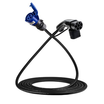 Adapterkabel Typ 2 (Ladestationsseite) auf 3-polige blaue 32A CEE-Buchse