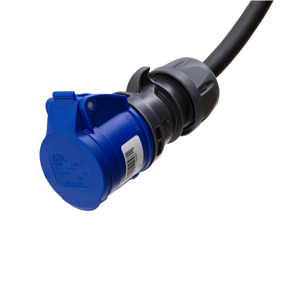Adapterkabel Typ 2 (Ladestationsseite) auf 3-polige blaue 32A CEE-Buchse