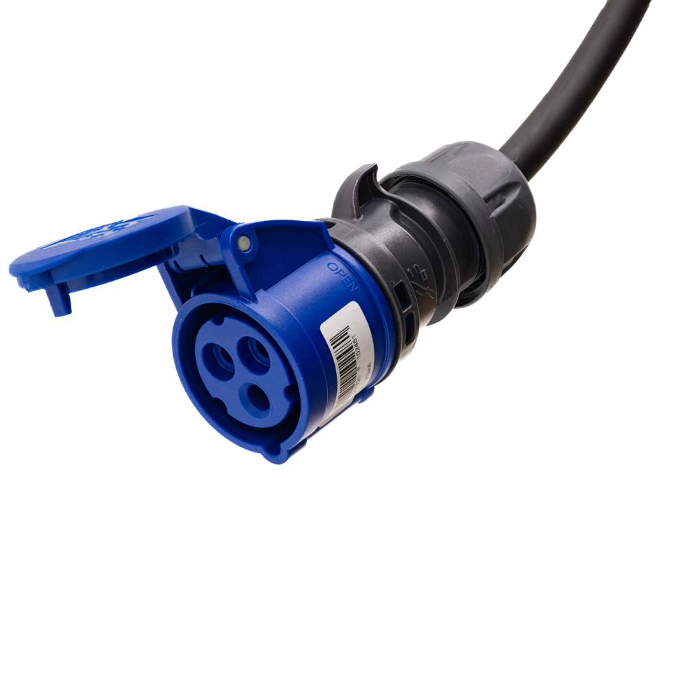 Adapterkabel Typ 2 (Ladestationsseite) auf 3-polige blaue 32A CEE-Buchse