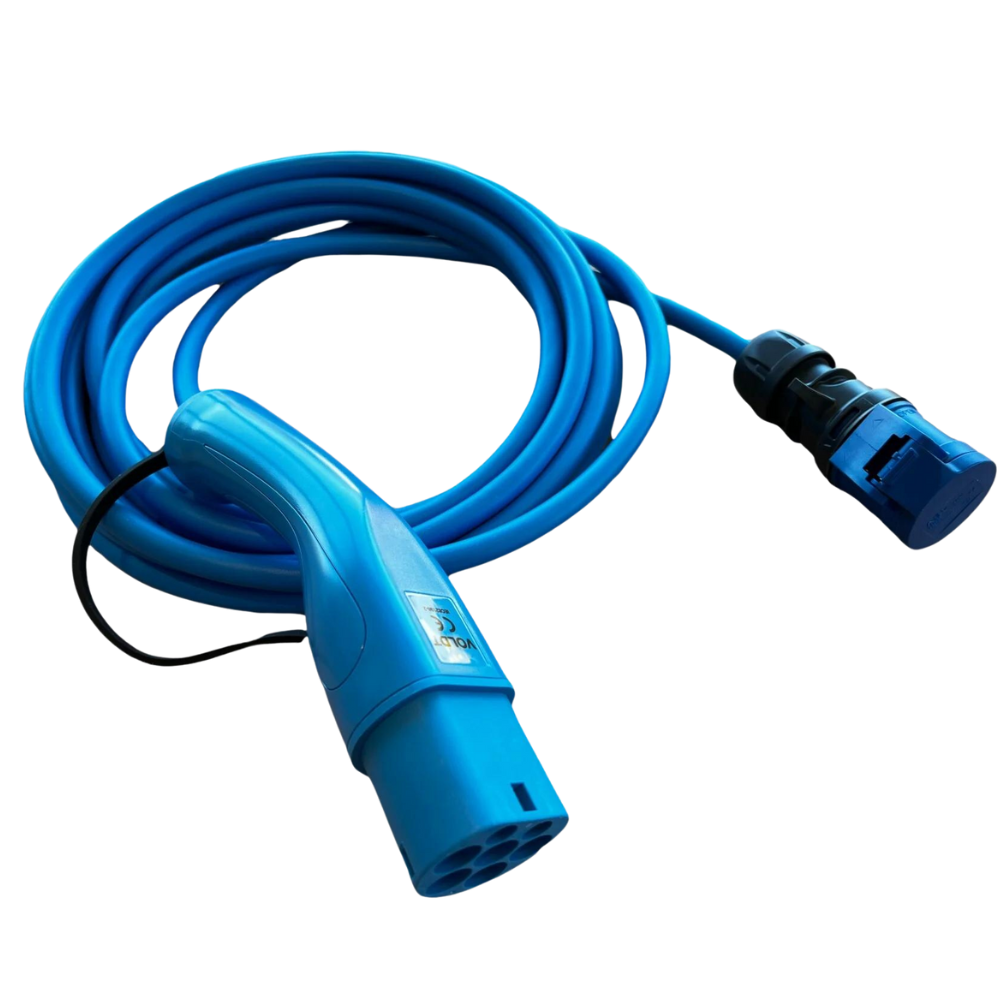 Adapterkabel Typ 2 (Ladestationsseite) auf 16A 3-polige blaue CEE-Buchse