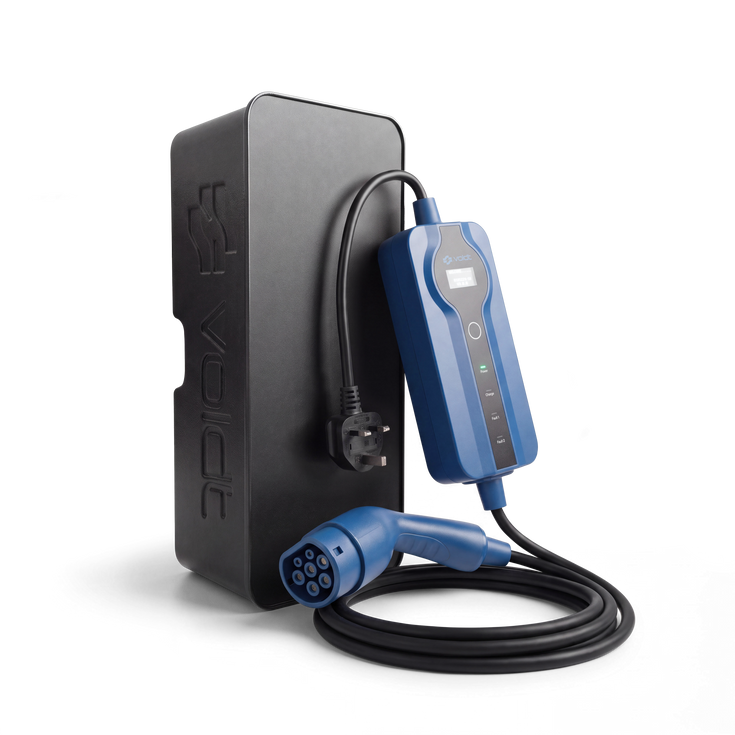 Voldt® household charger boxx package with UK plug portable EV charging cable and Type 2 connector