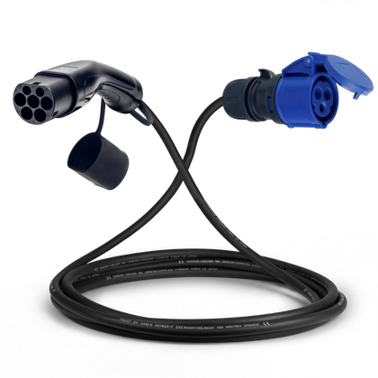 Adapterkabel Typ 2 (Ladestationsseite) auf 16A 3-polige blaue CEE-Buchse